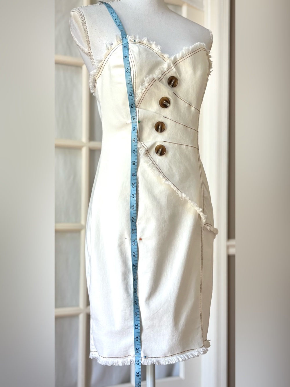 NWT Mika & Gala Strapless Mini Dress Ivory Fringe Button Detail M - Picture 9 of 13